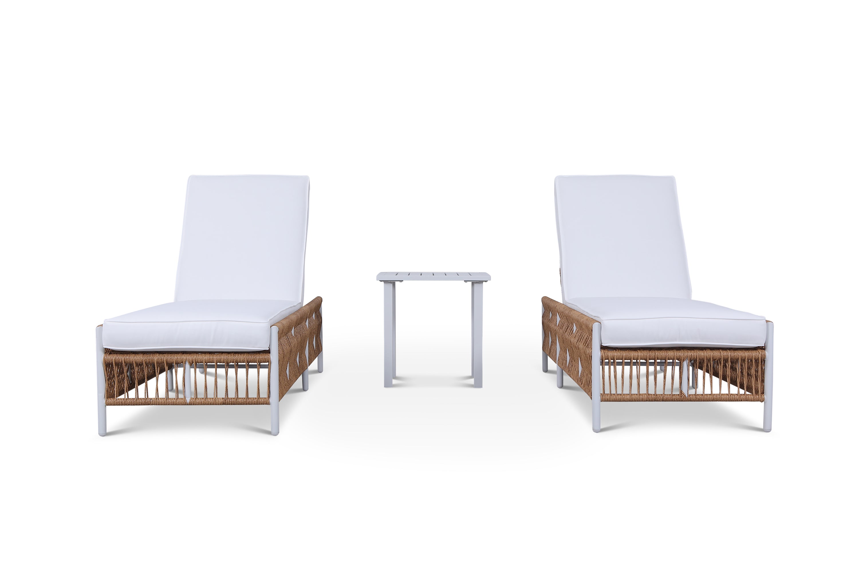 Olivia Ivory 3 Piece Set of Wicker Chaise Lounges with End Table