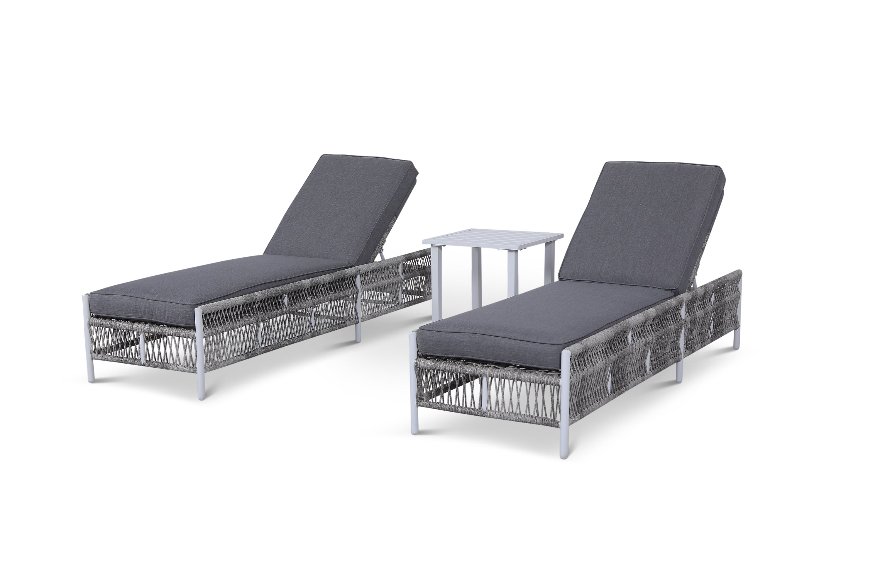Olivia Grey 3 Piece Set of Wicker Chaise Lounges with End Table