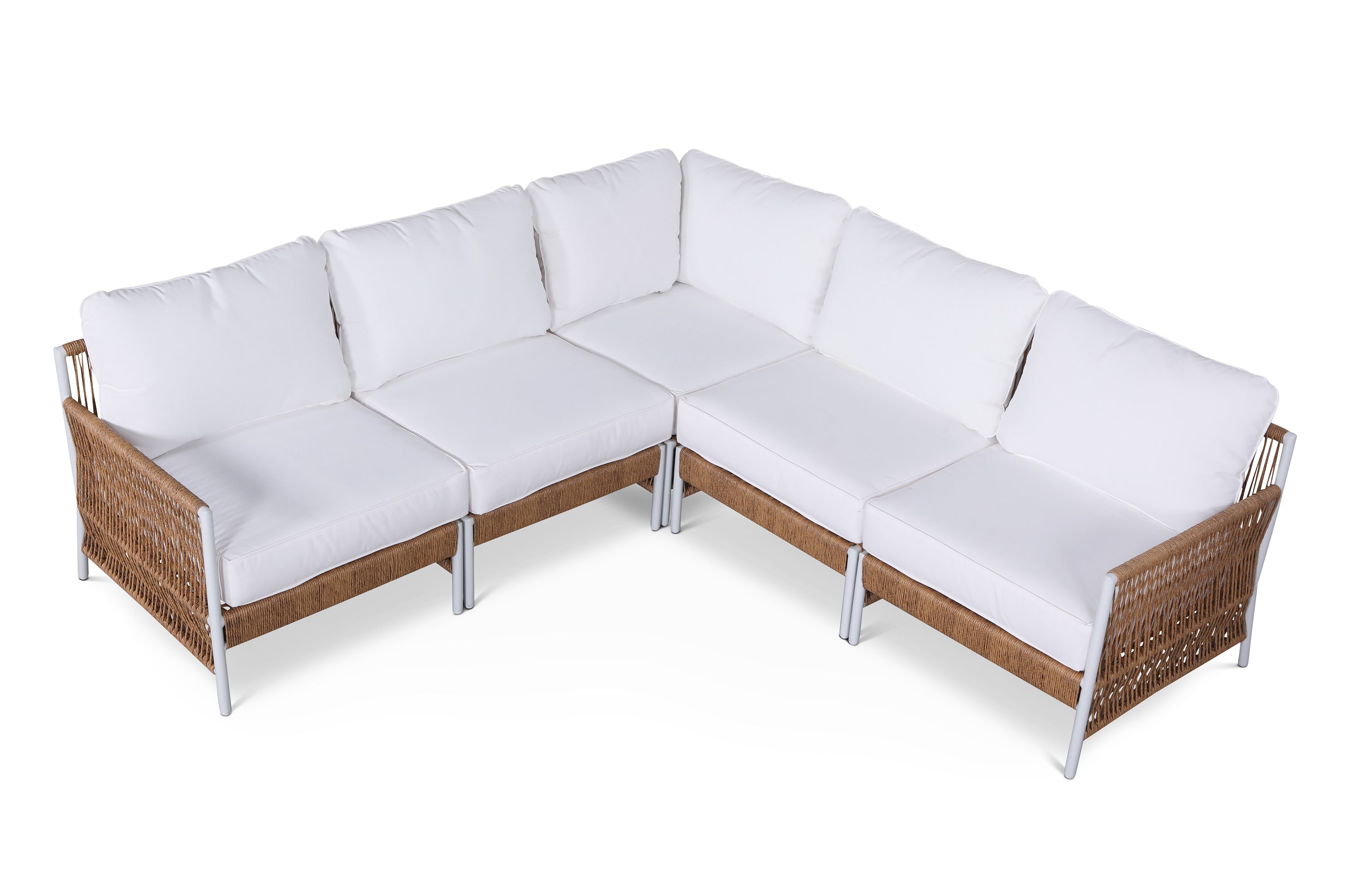 Olivia Ivory 5 Piece Outdoor Roped Wicker Sectional