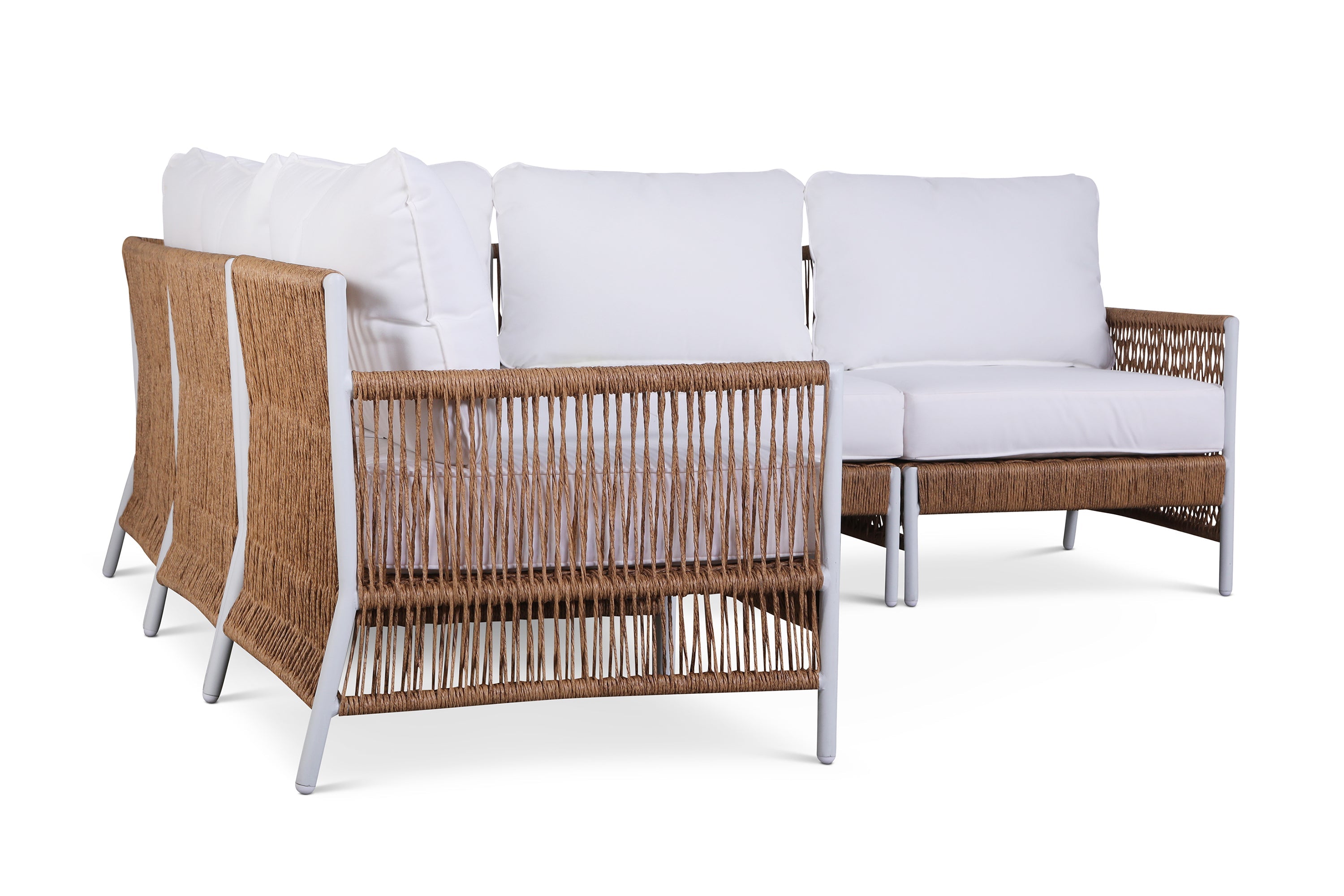 Olivia Ivory 5 Piece Outdoor Roped Wicker Sectional