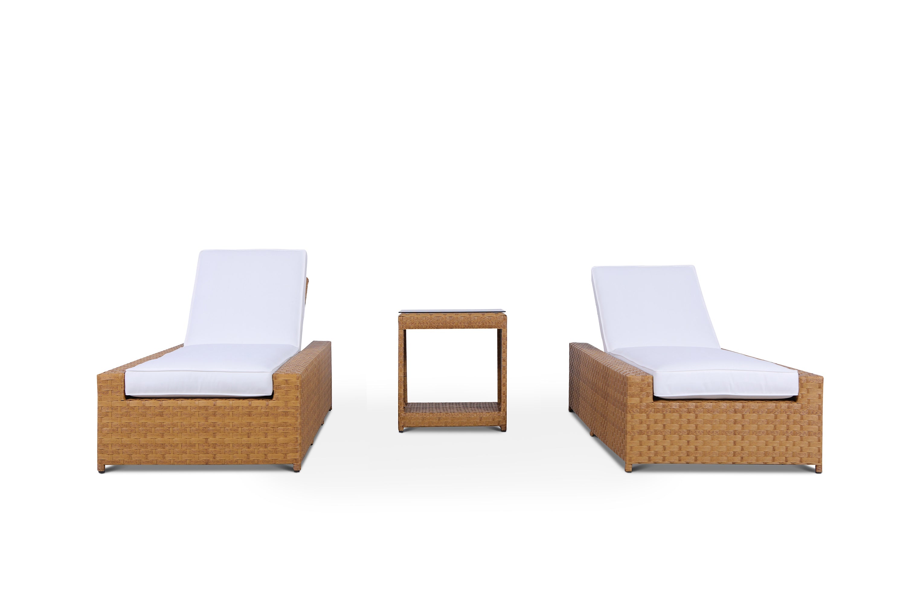 Seabrook 3 Piece Set of Outdoor Wicker Chaise Lounges with End Table