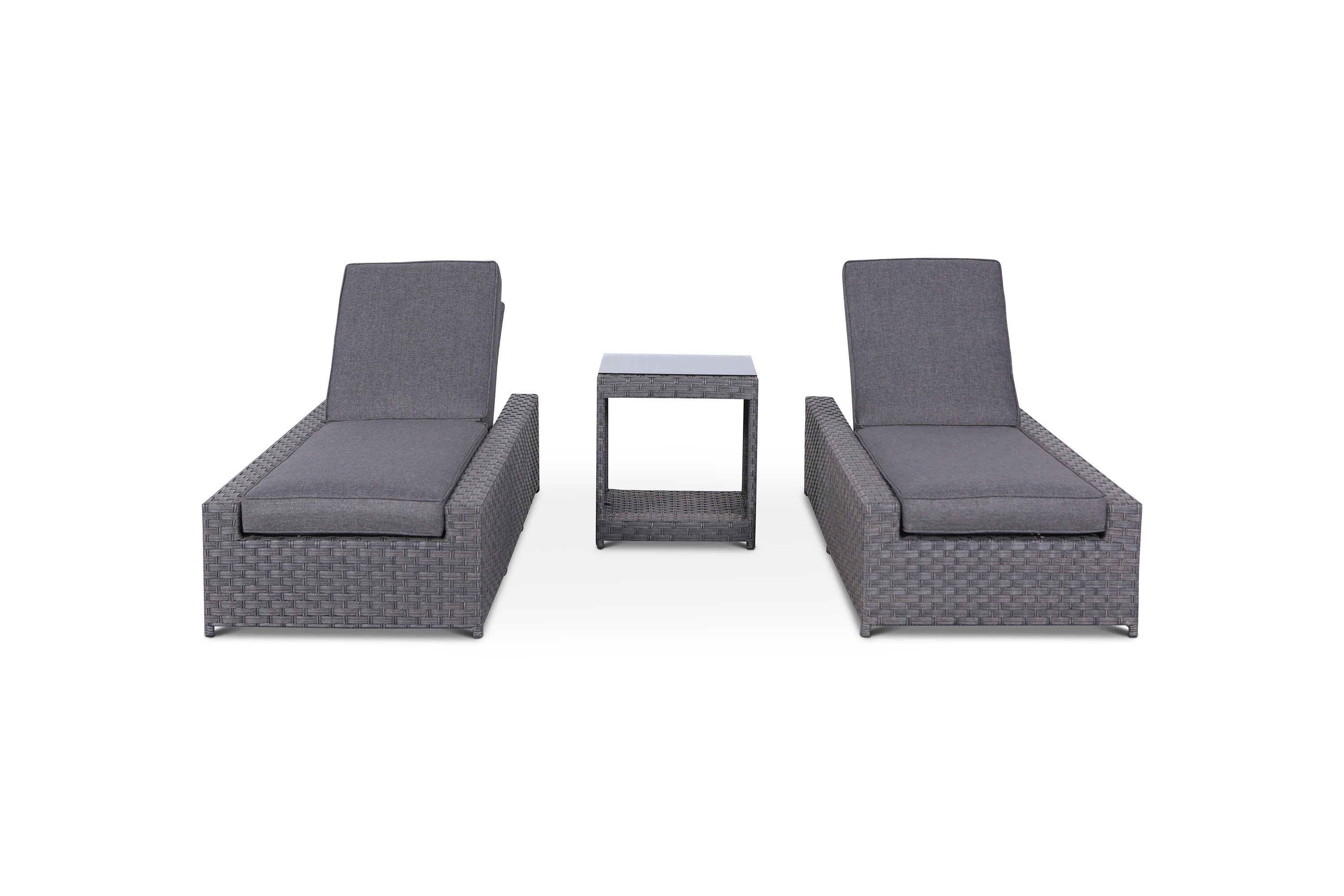 Cromwell 3 Piece Set of Outdoor Wicker Chaise Lounges with End Table