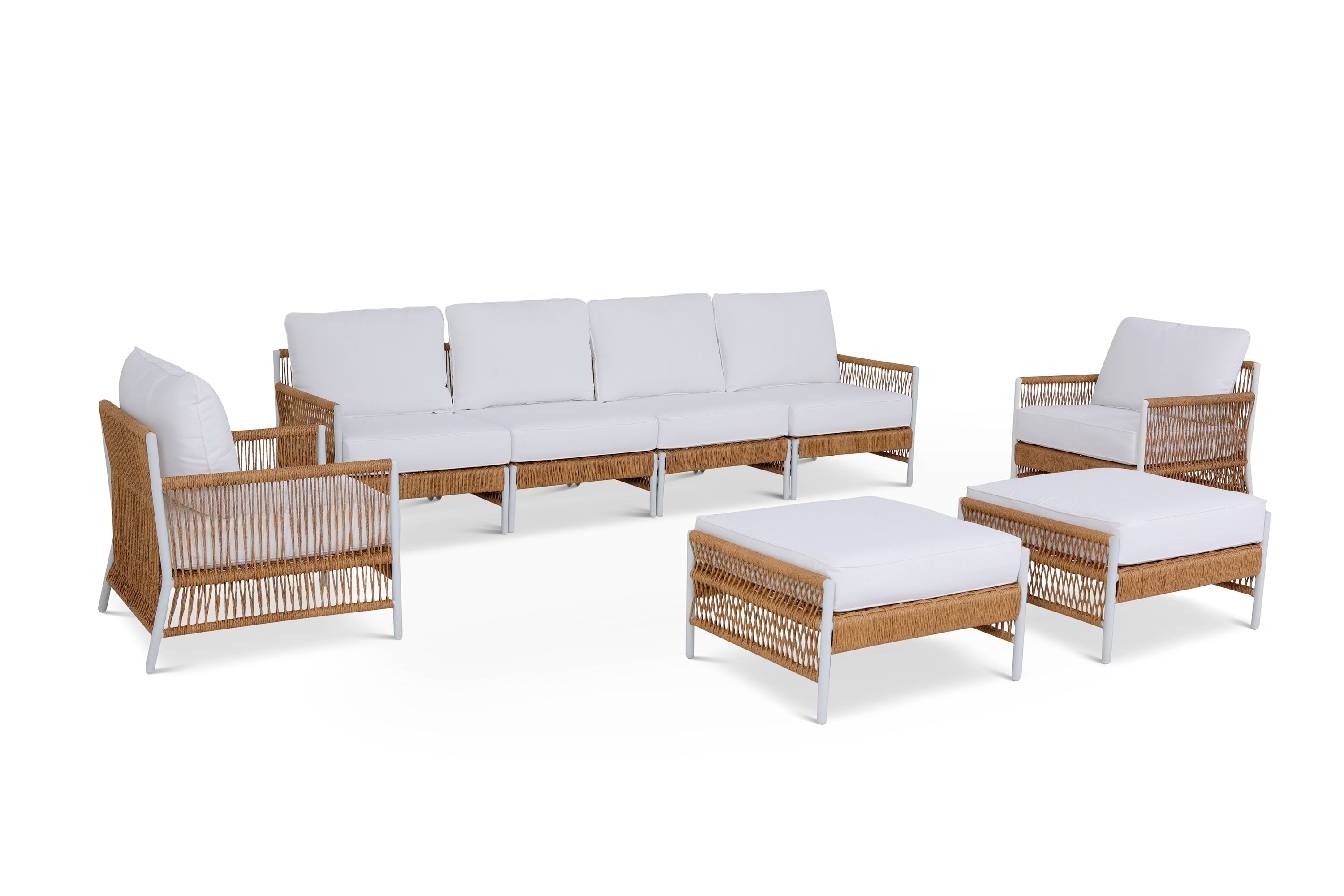 Olivia Ivory 8 Piece Outdoor Roped Wicker Large Sofa Set