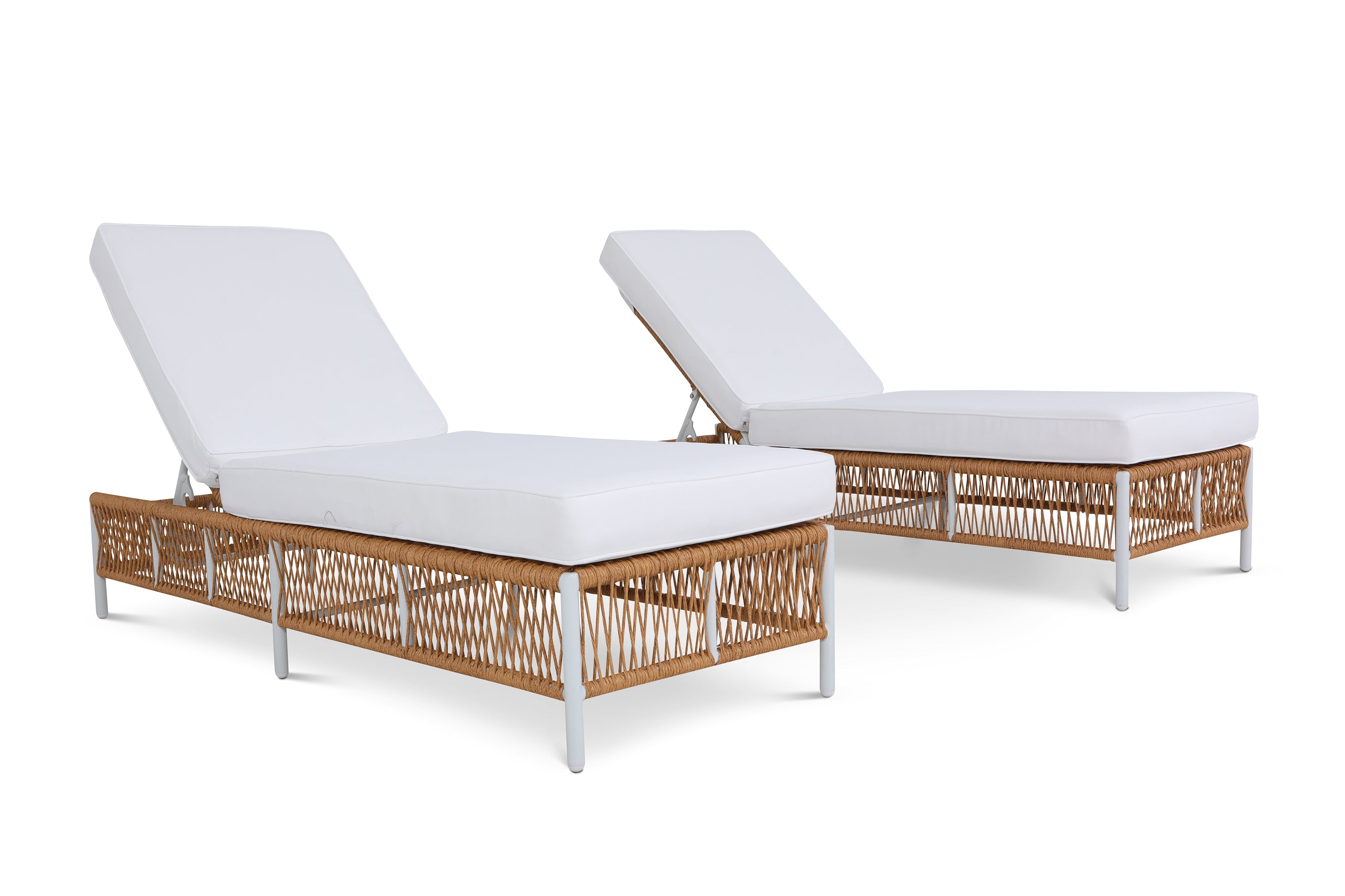 Olivia Ivory 2 Piece Set of Outdoor Roped Wicker Chaise Lounges