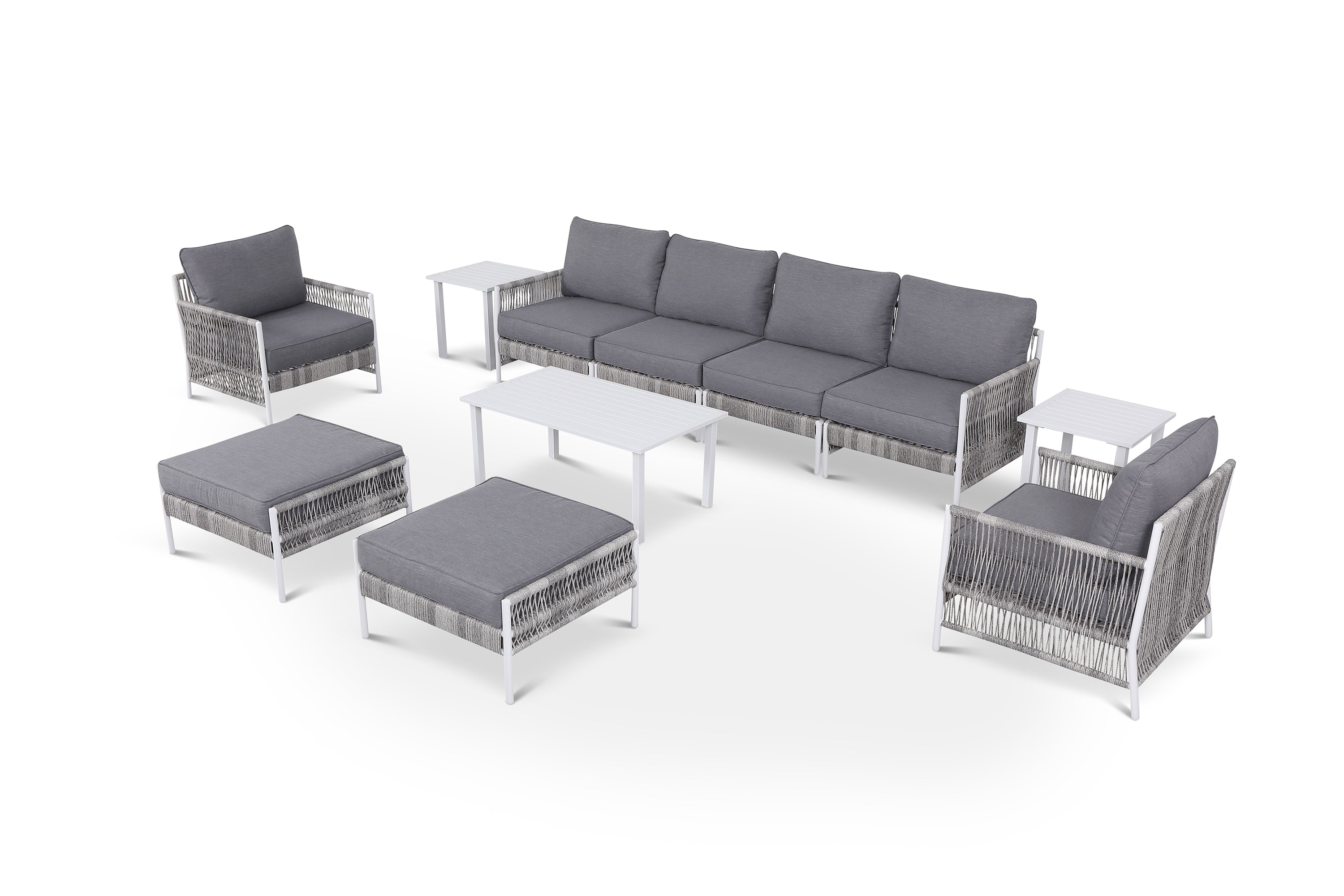 Olivia Grey 11 Piece Wicker Large Sofa Set with End Tables