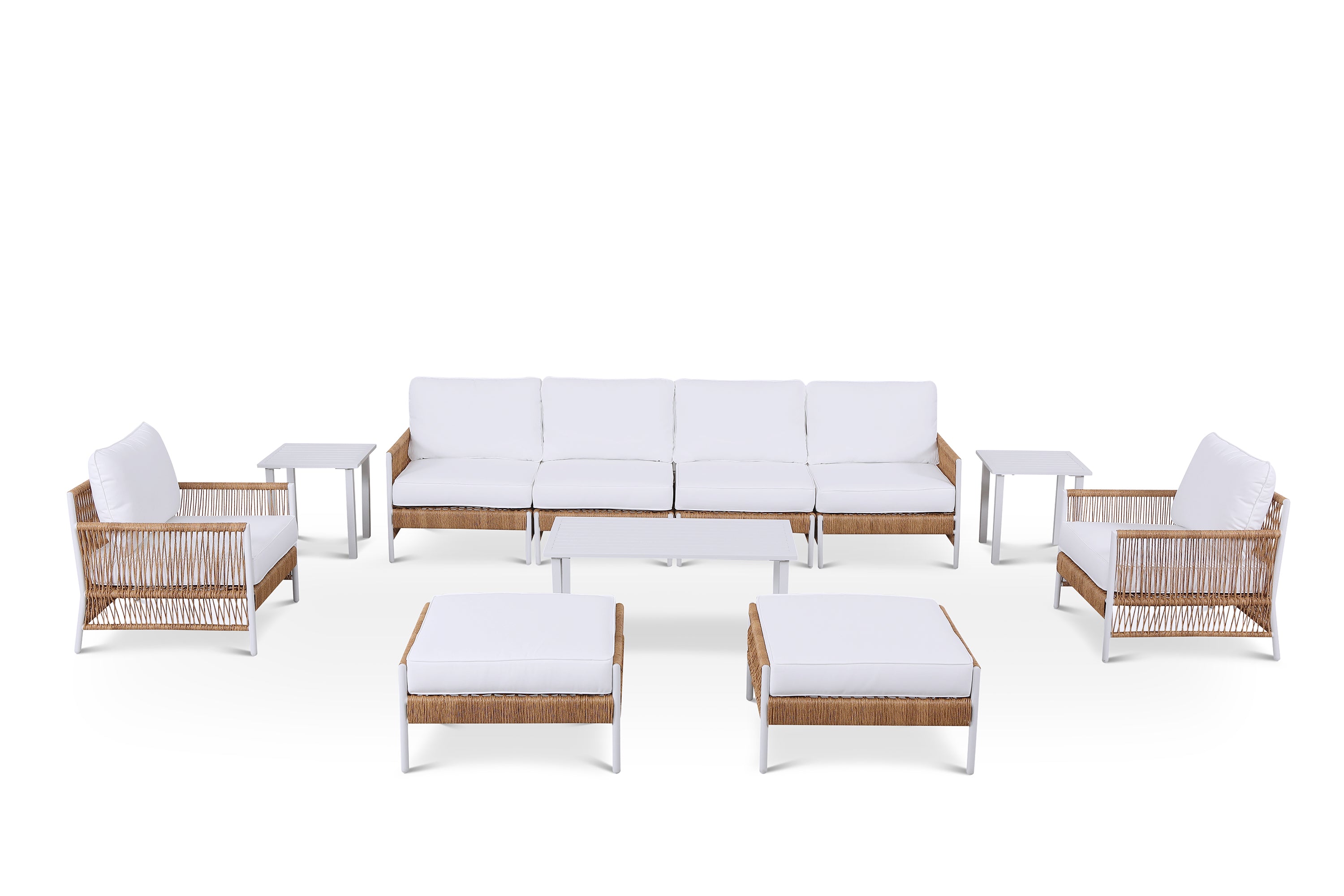 Olivia Ivory 11 Piece Wicker Large Sofa Set with End Tables