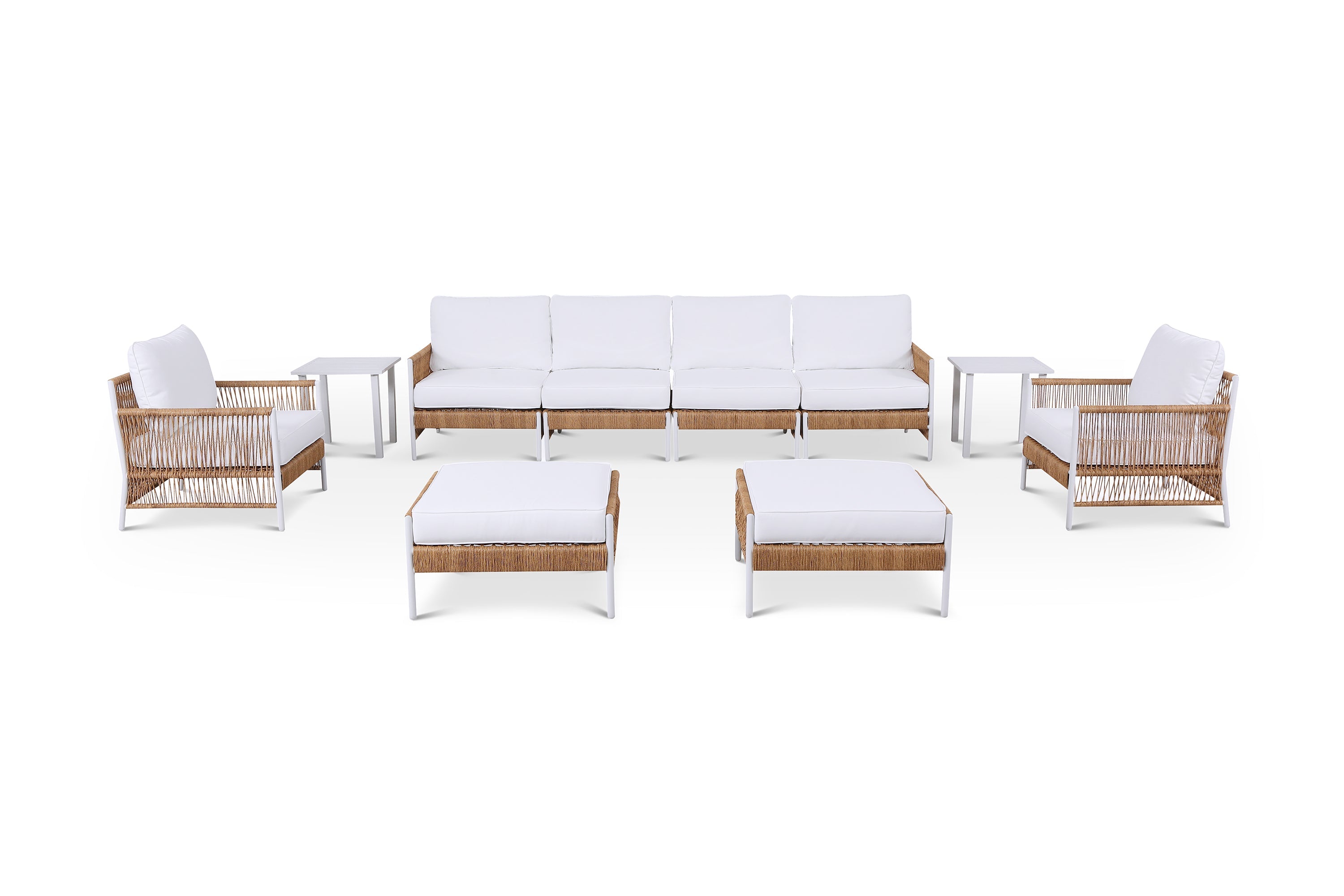 Olivia Ivory 10 Piece Wicker Large Sofa Set with End Tables