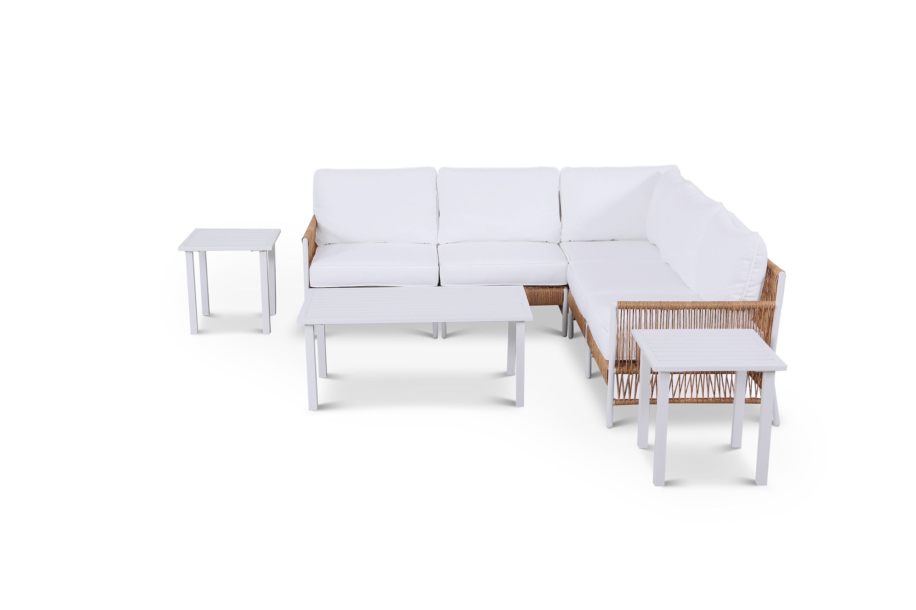 Olivia Ivory 8 Piece Outdoor Sectional Set with End Tables
