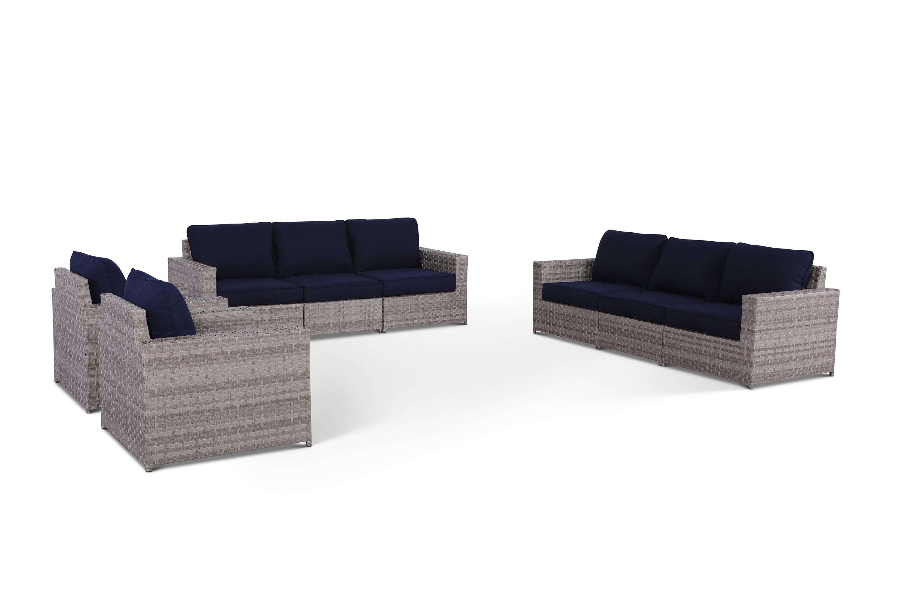 Kensington Navy 8 Piece Outdoor Conversational Sofa Set with End Tables