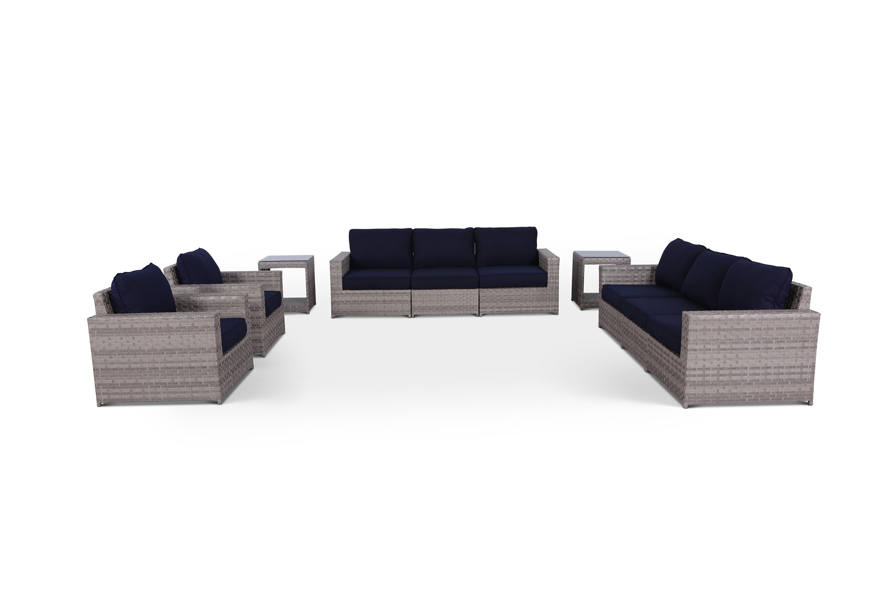 Kensington Navy 10 Piece Outdoor Conversational Sofa Set with End Tables