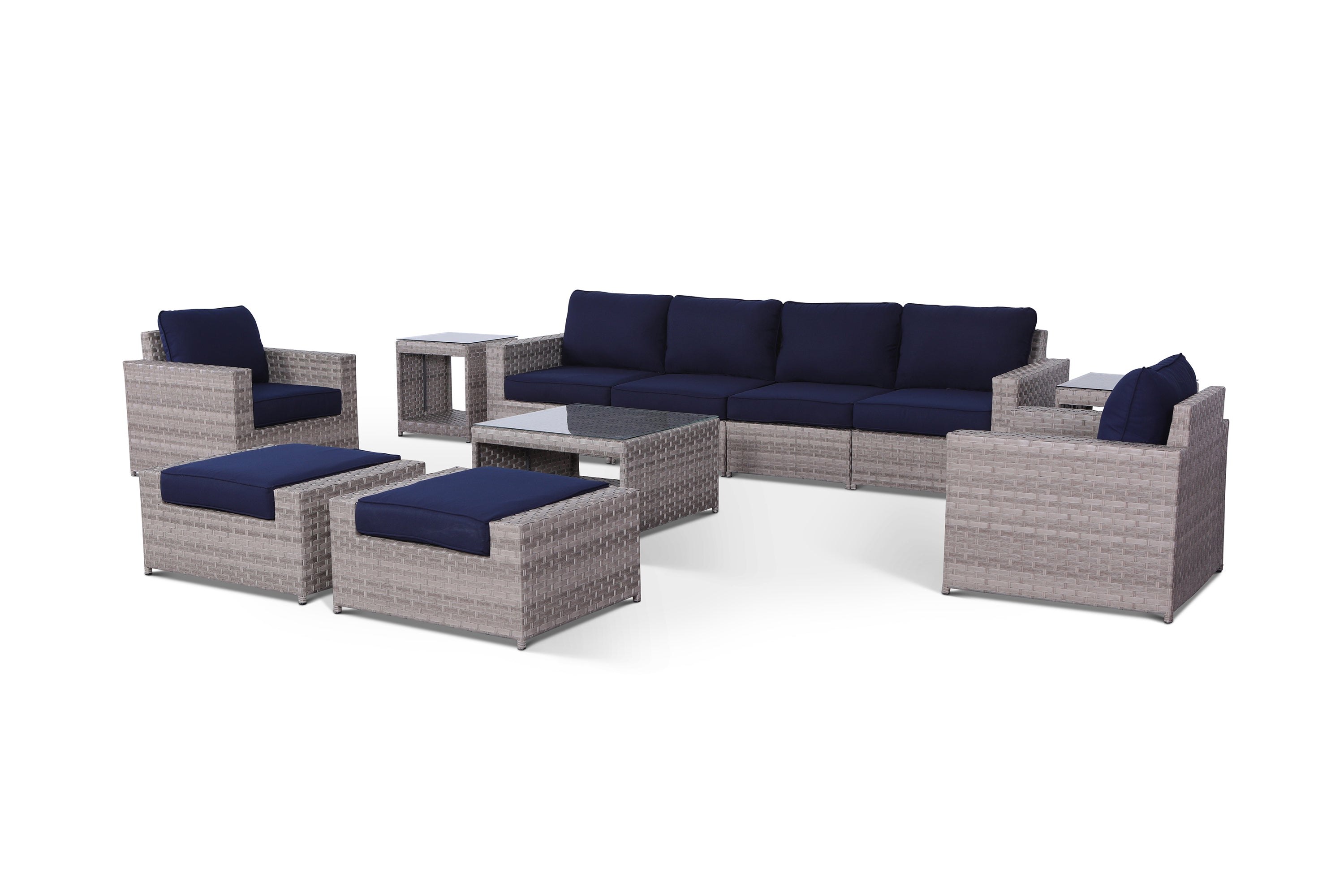 Kensington Navy 11 Piece Outdoor Wicker Large Sofa Set with End Tables