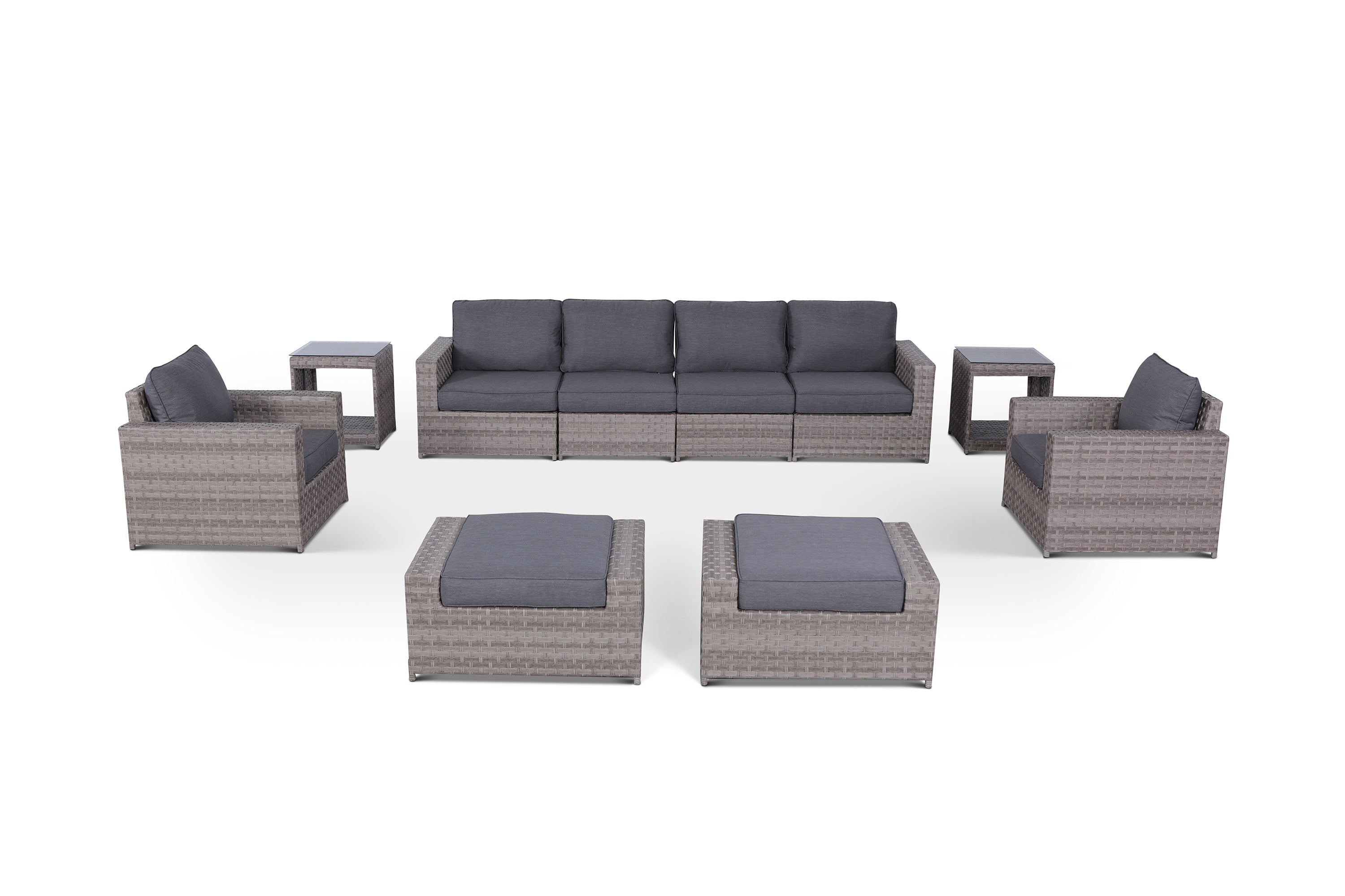 Kensington Grey 10 Piece Outdoor Wicker Large Sofa Set with End Tables