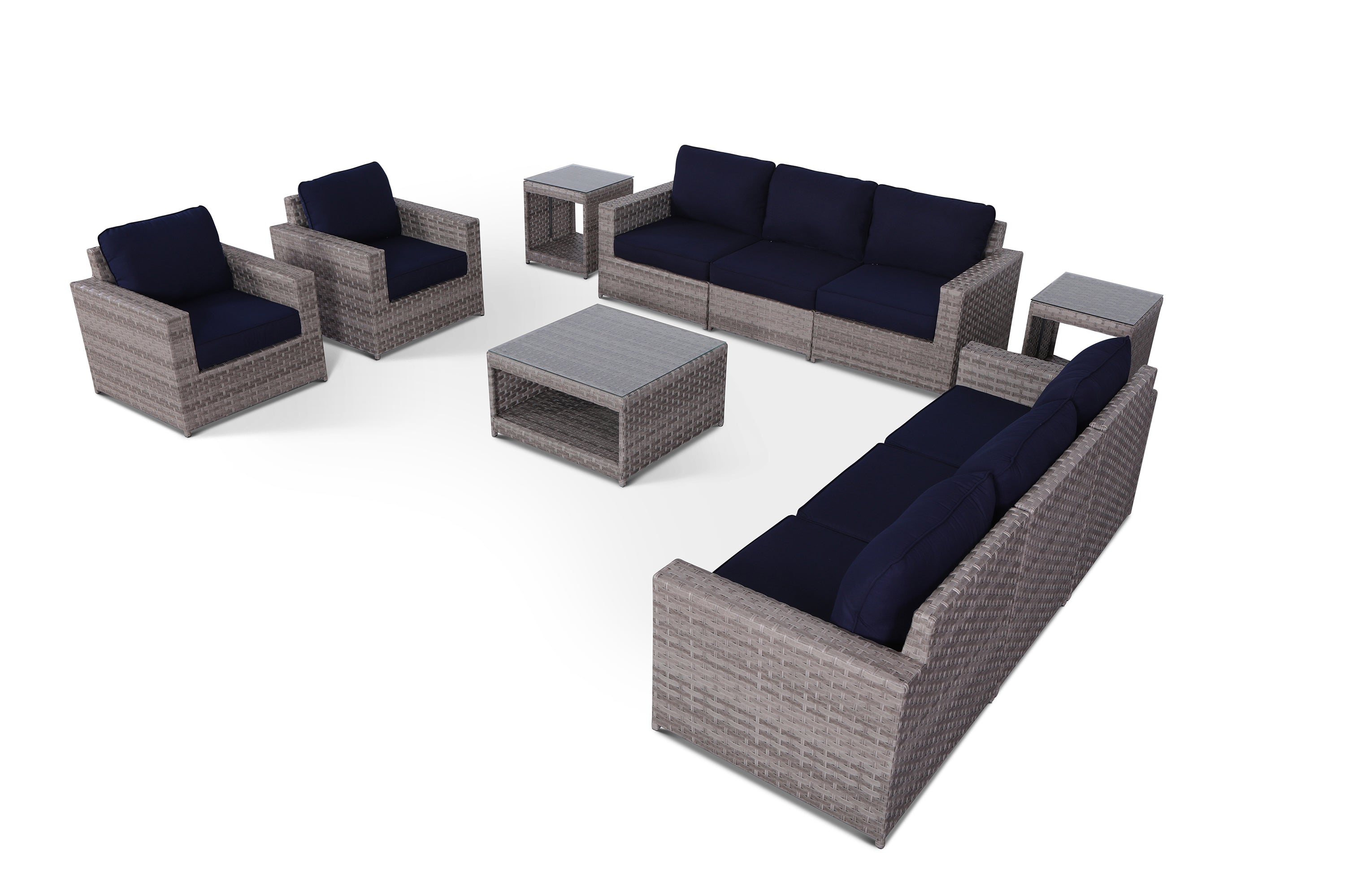 Kensington Navy 11 Piece Outdoor Conversational Sofa Set with End Tables