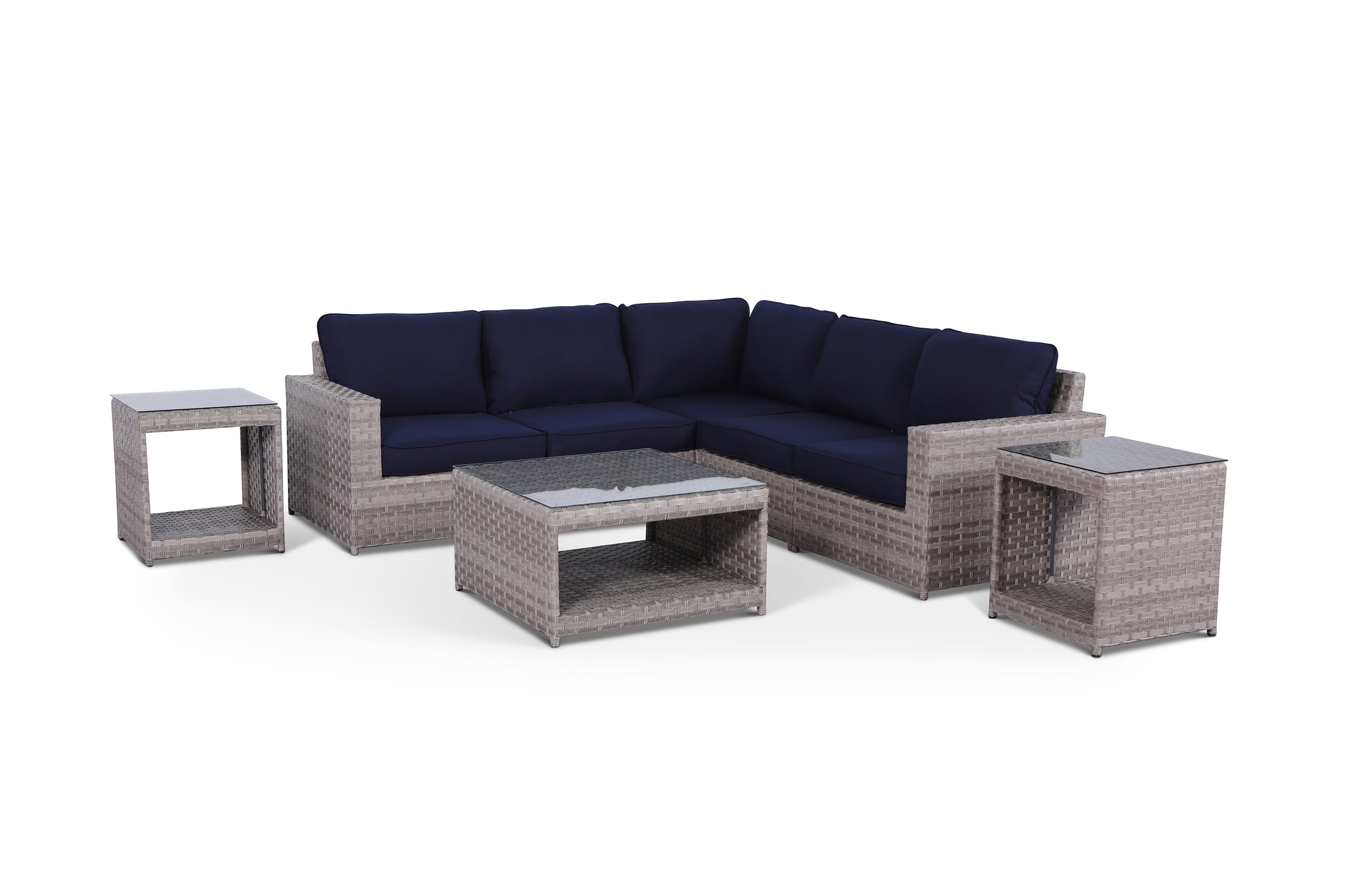 Kensington Navy 8 Piece Outdoor Sectional Set with End Tables