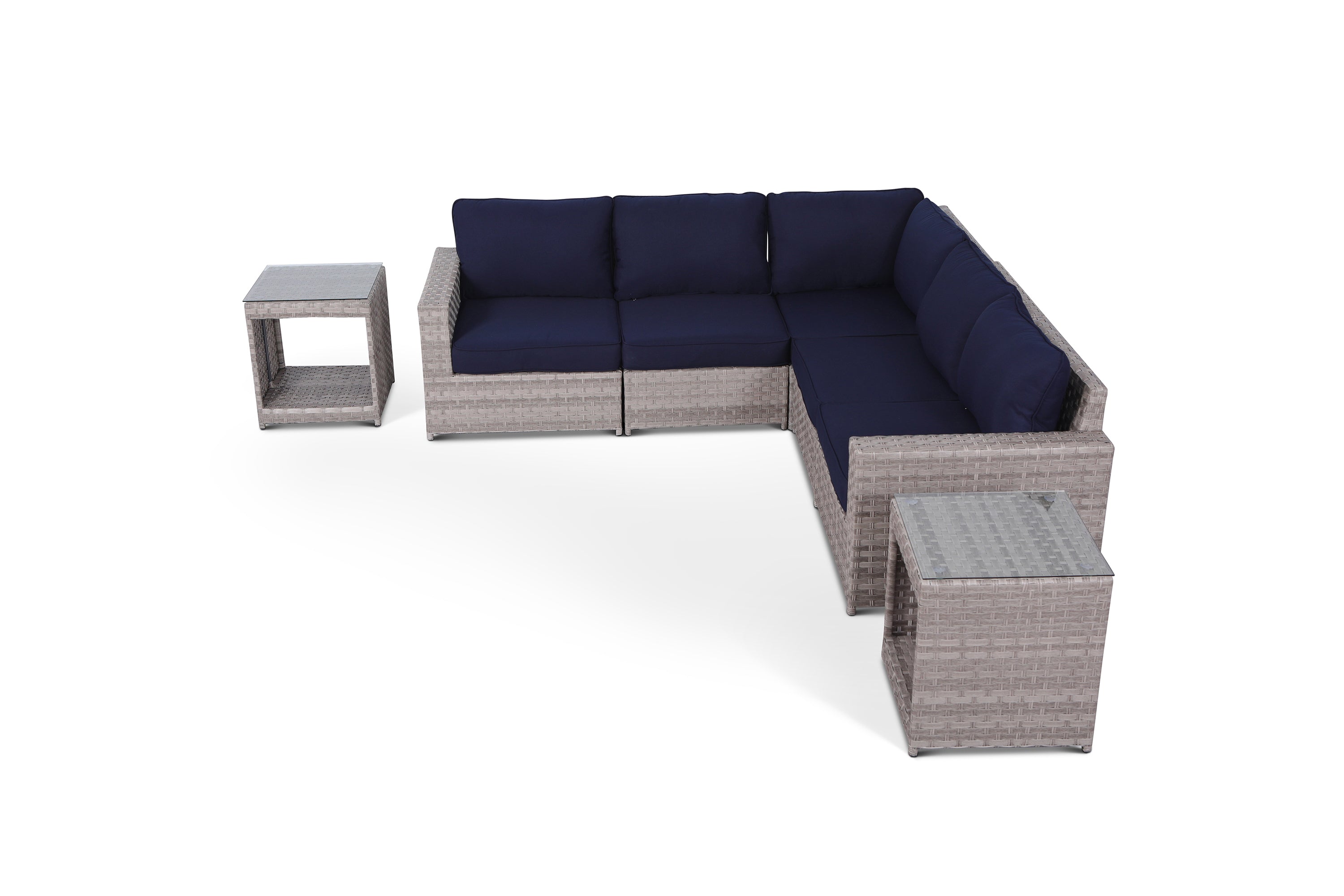 Kensington Navy 7 Piece Outdoor Sectional Set with End Tables
